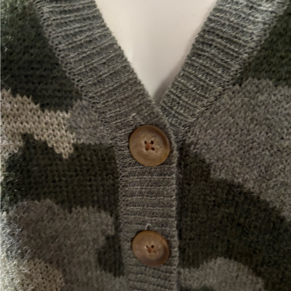 Lucky Brand Camouflage Cardigan Sweater Small Green Button Up Soft Wool Blend - Picture 9 of 12